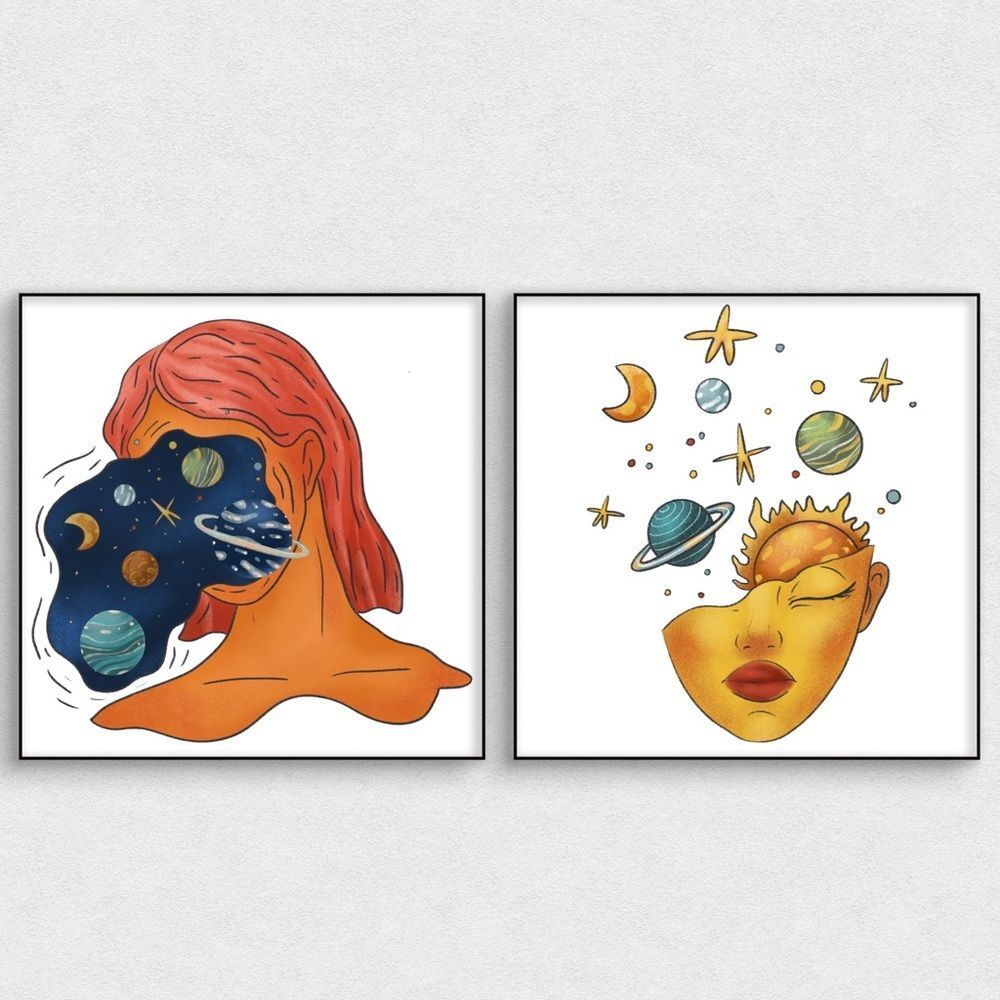 It’s All in your Head Surrealist Original Art Prints in Color Set of 2 8x8